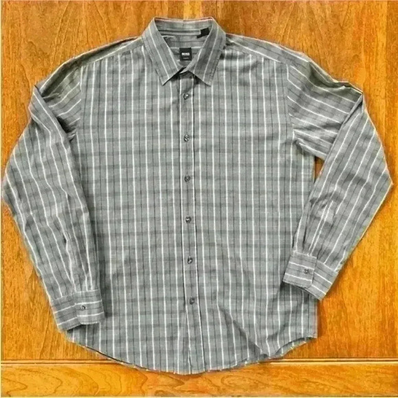 Boss- Hugo Boss Men's Gray/Black "Slim Fit" Dress Shirt Size XL EUC! - Picture 1 of 7